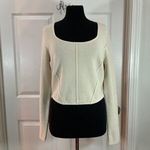 House of Harlow 1960 Cropped Long Sleeve Cream Ribbed Sweater Size Large
